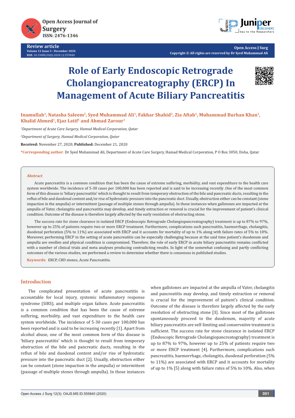 role-of-early-endoscopic-retrograde-cholangiopancreatography-ercp-in