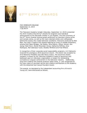 Creative Arts Emmy® Awards for Programs and Individual Achievements at the Microsoft Theater in Los Angeles