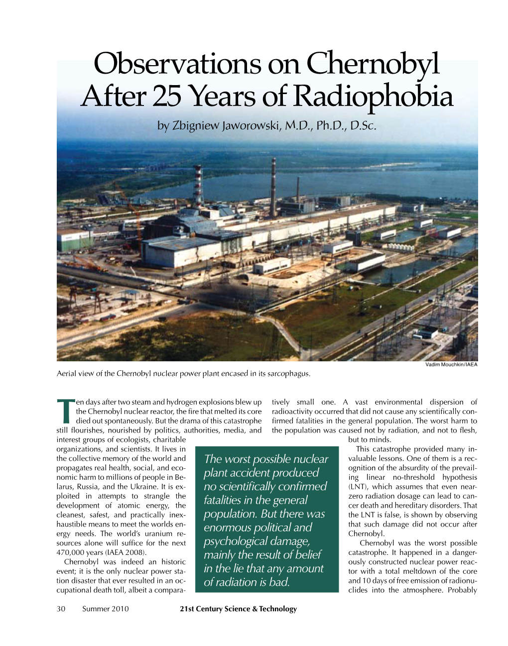 Observations on Chernobyl After 25 Years of Radiophobia by Zbigniew Jaworowski, M.D., Ph.D., D.Sc