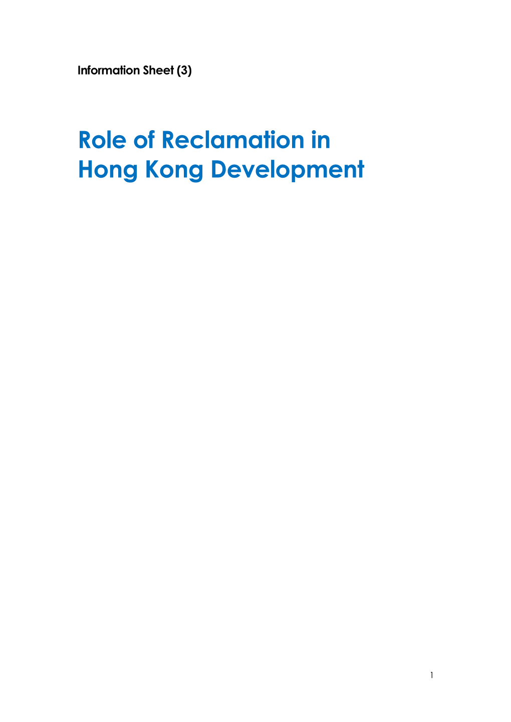 Role of Reclamation in Hong Kong Development