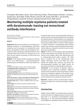 Monitoring Multiple Myeloma Patients Treated with Daratumumab: Teasing out Monoclonal Antibody Interference