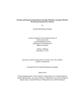 Nicotine and Integrin Linked Kinase Interplay Modulates Synaptic Plasticity Mechanisms Required for Memory