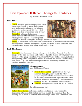 Development of Dance Through the Centuries by Harold & Meredith Sears