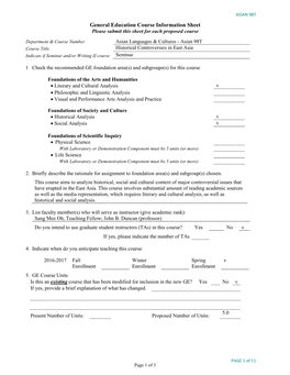 ASIAN 98T General Education Course Information Sheet Please Submit This Sheet for Each Proposed Course