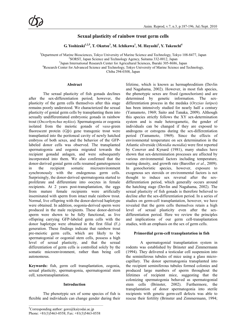 Sexual Plasticity of Rainbow Trout Germ Cells