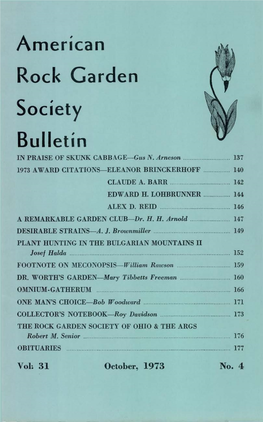 American Rock Garden Society Bulletin in PRAISE of SKUNK CABBAGE—Gus N