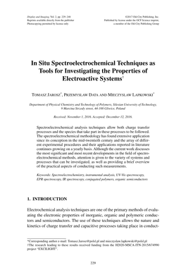 In Situ Spectroelectrochemical Techniques As Tools for Investigating the Properties of Electroactive Systems†