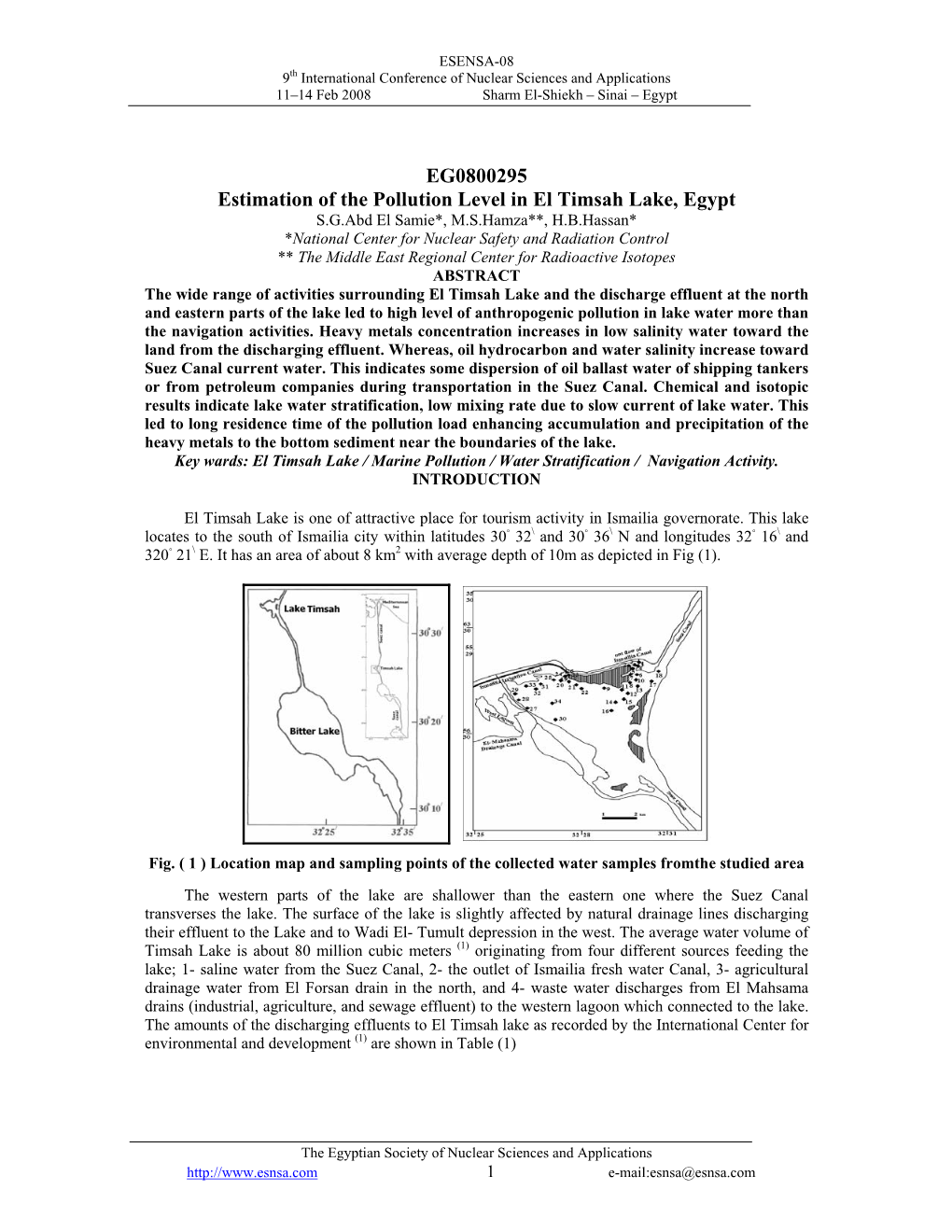 EG0800295 Estimation of the Pollution Level in El Timsah Lake, Egypt