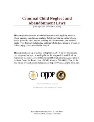 Criminal Child Neglect and Abandonment Laws (Last Updated September 2014)