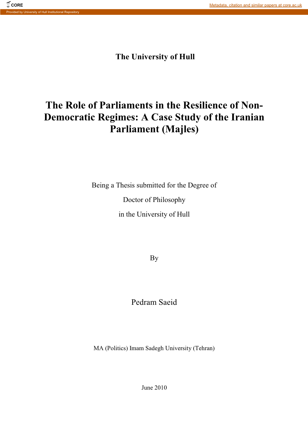 Democratic Regimes: a Case Study of the Iranian Parliament (Majles)