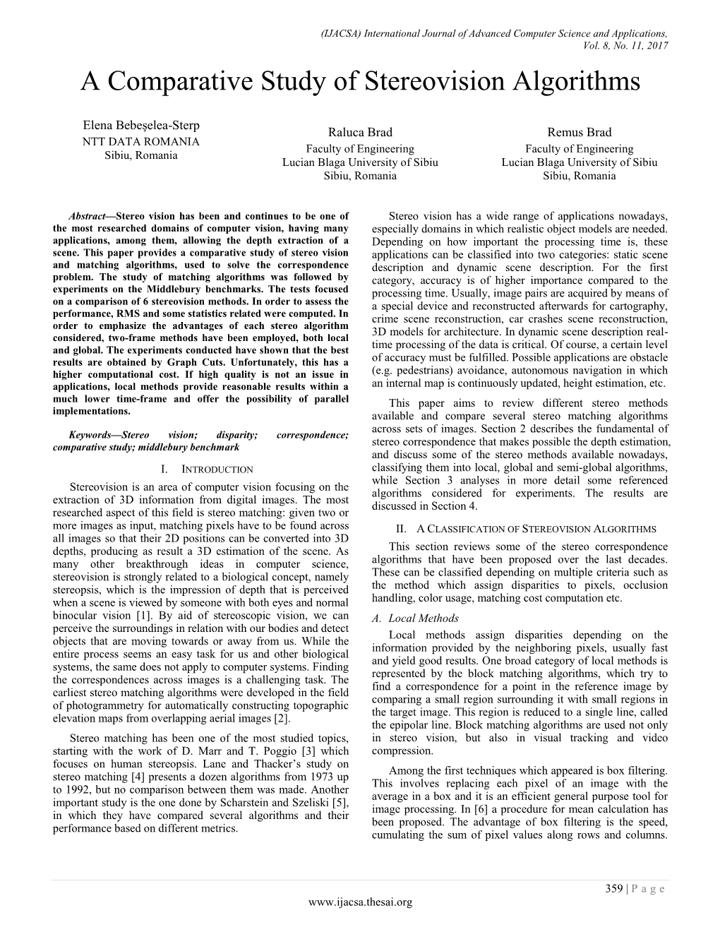 A Comparative Study of Stereovision Algorithms