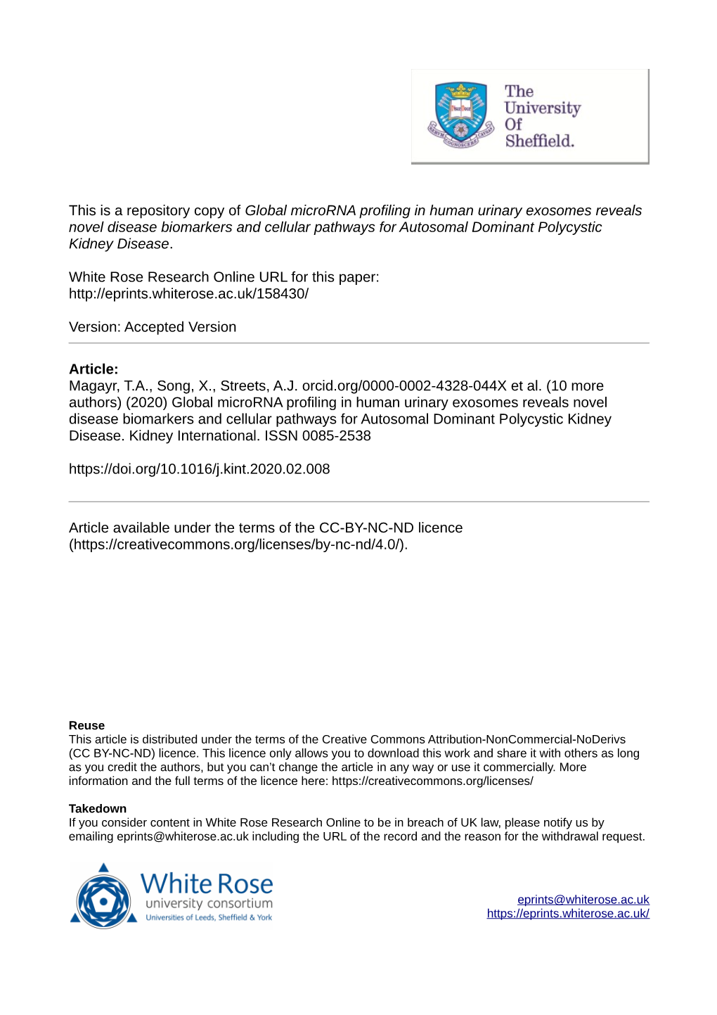 Global Microrna Profiling in Human Urinary Exosomes Reveals Novel Disease Biomarkers and Cellular Pathways for Autosomal Dominant Polycystic Kidney Disease