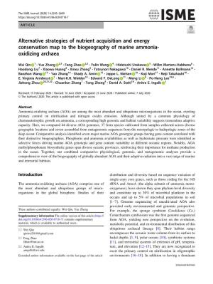 Alternative Strategies of Nutrient Acquisition and Energy Conservation Map to the Biogeography of Marine Ammonia- Oxidizing Archaea