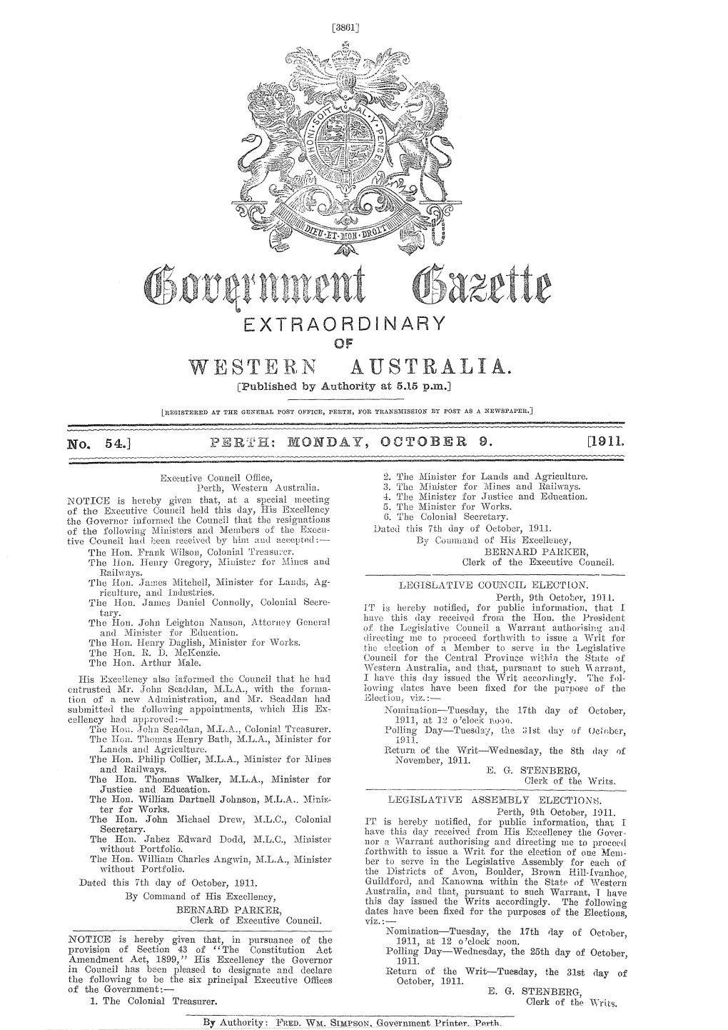 WESTERN AUSTRALIA. [Published by Authority at 5.15 P.M.]