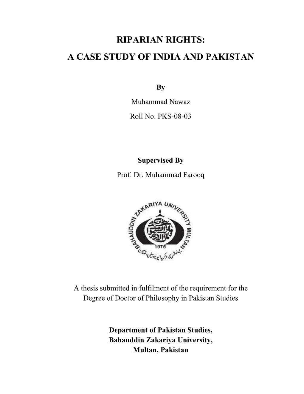 Riparian Rights: a Case Study of India and Pakistan