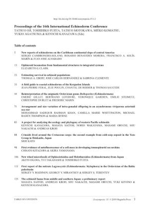 Proceedings of the 16Th International Echinoderm Conference TATSUO OJI, TOSHIHIKO FUJITA, TATSUO MOTOKAWA, MIÉKO KOMATSU, YUKIO AGATSUMA & KEN'ichi KANAZAWA (Eds)