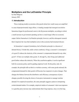 Multipliers and the Lechatelier Principle by Paul Milgrom January 2005