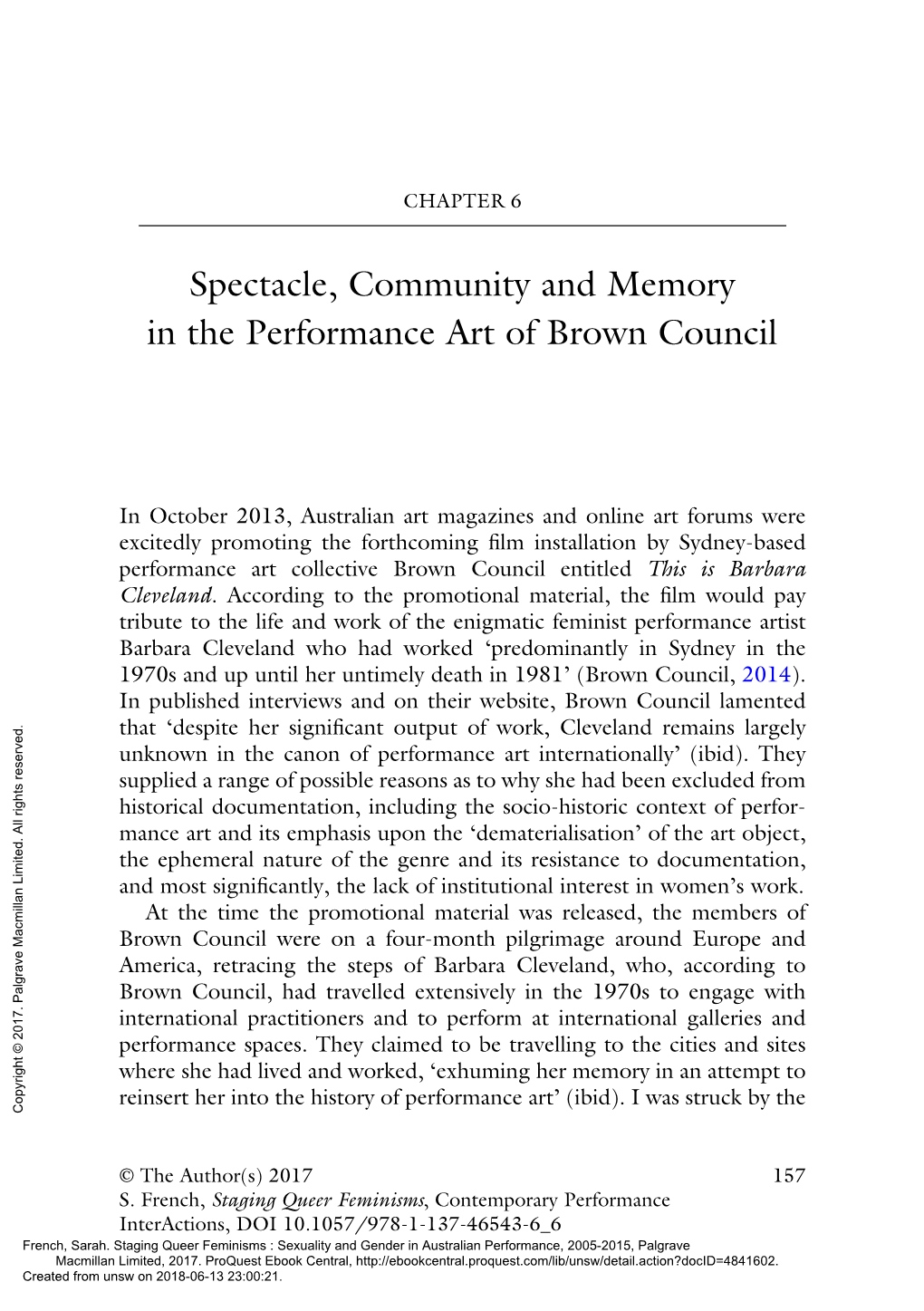 Spectacle, Community and Memory in the Performance Art of Brown Council