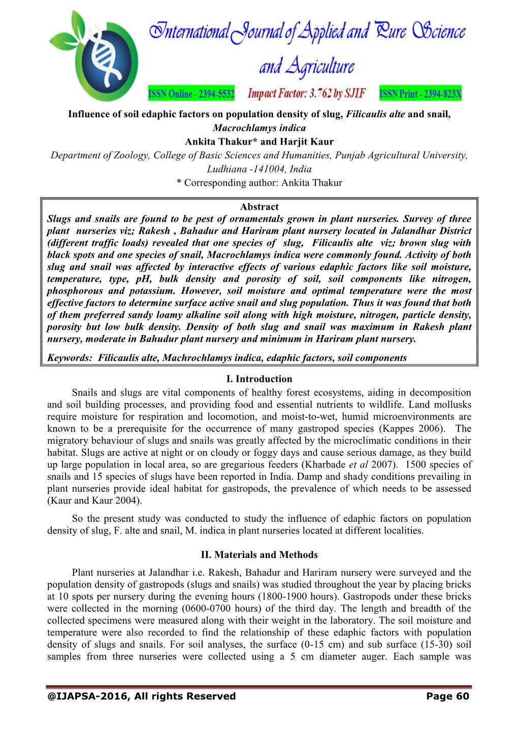 Influence of Soil Edaphic Factors on Population Density of Slug, Filicaulis