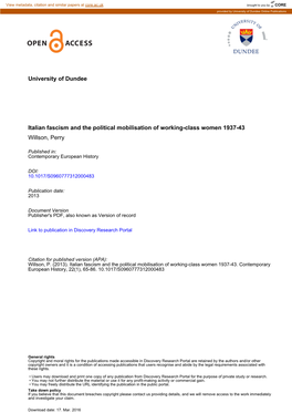 University of Dundee Italian Fascism and the Political Mobilisation Of
