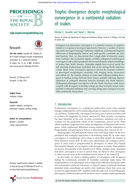 Trophic Divergence Despite Morphological Convergence in a Continental Radiation of Snakes Rspb.Royalsocietypublishing.Org Michael C