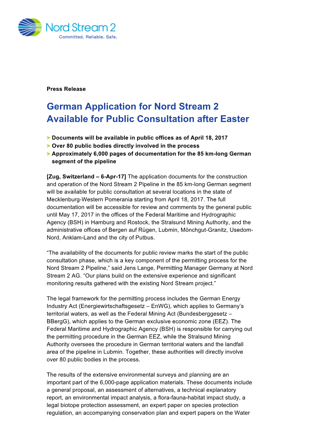 German Application for Nord Stream 2 Available for Public Consultation After Easter