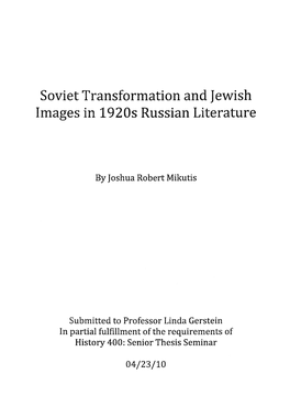 Soviet Transformation and Jewish Images in 1920S Russian Literature