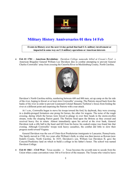 Military History Anniversaries 01 Thru 14 Feb