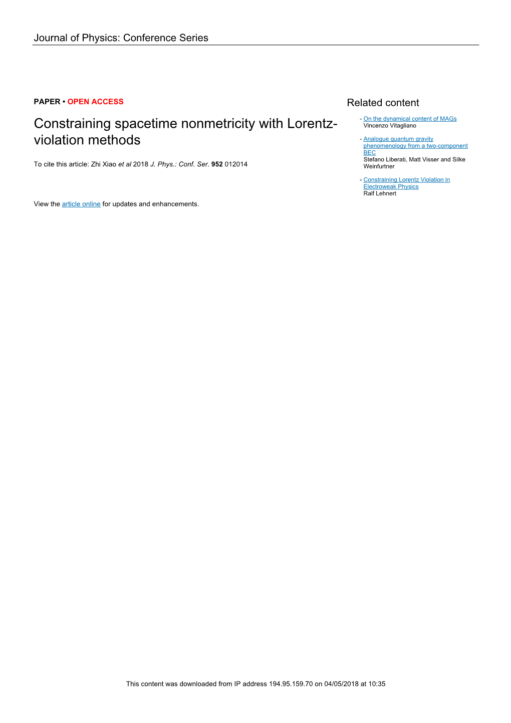 Constraining Spacetime Nonmetricity with Lorentz