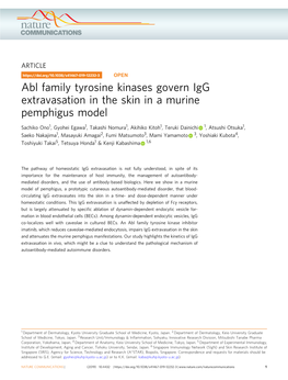 Abl Family Tyrosine Kinases Govern Igg Extravasation in the Skin in a Murine Pemphigus Model