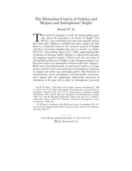 The Divination Contest of Calchas and Mopsus and Aristophanes' Knights