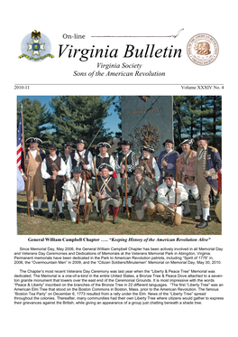 Virginia Bulletin Virginia Society Sons of the American Revolution ______2010-11 Volume XXXIV No