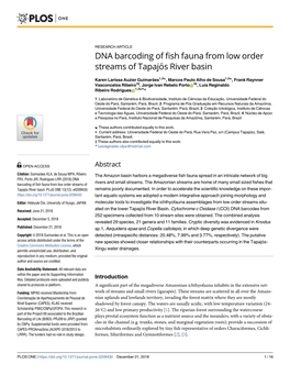 DNA Barcoding of Fish Fauna from Low Order Streams of Tapajós River Basin