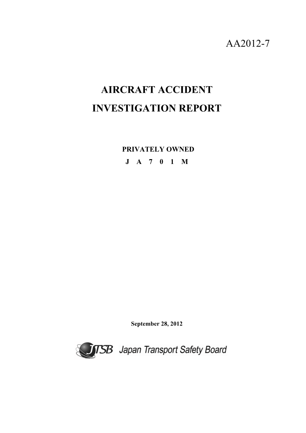 Aa2012-7 Aircraft Accident Investigation Report