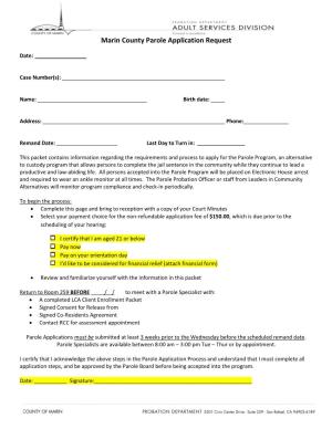 Marin County Parole Application Request