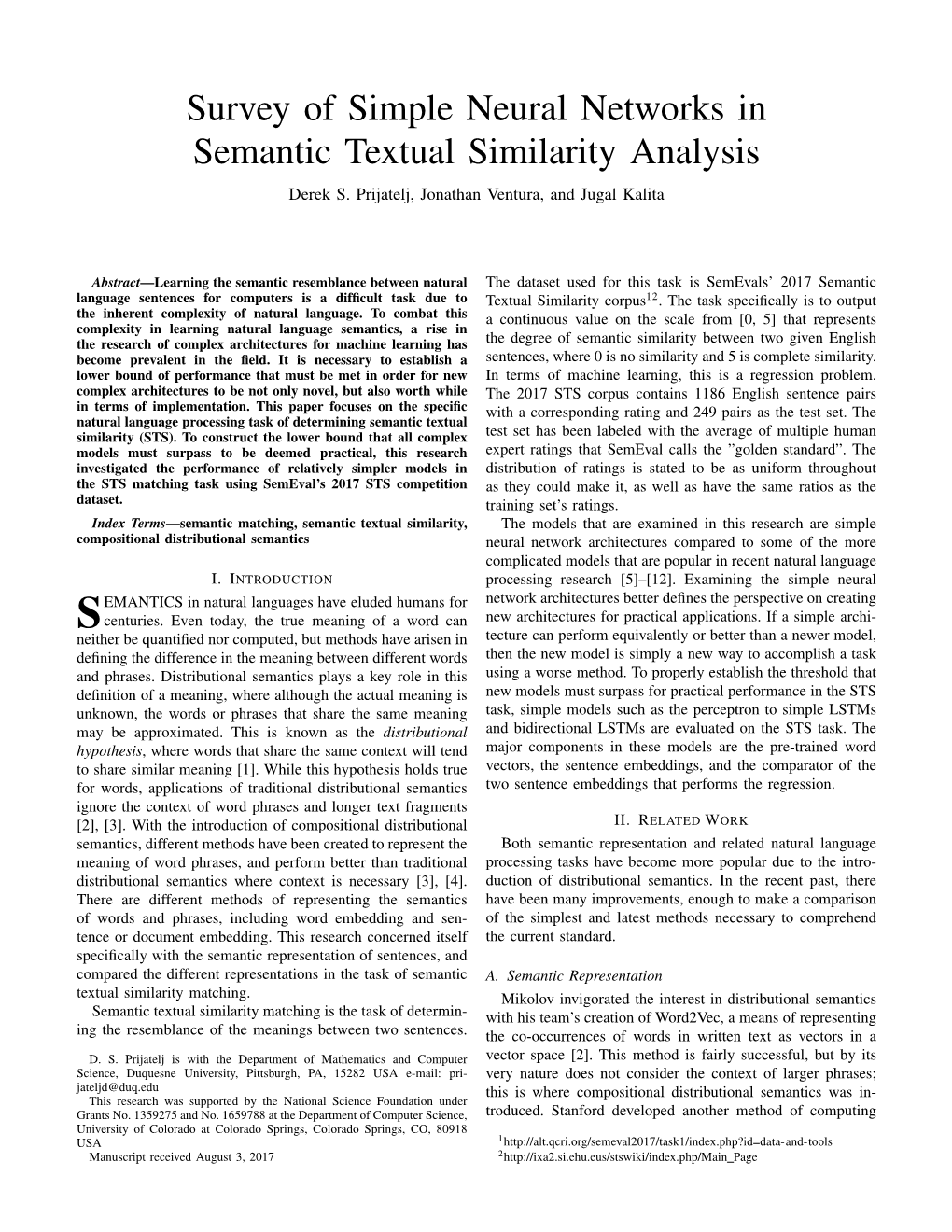 Survey of Simple Neural Networks in Semantic Textual Similarity Analysis Derek S
