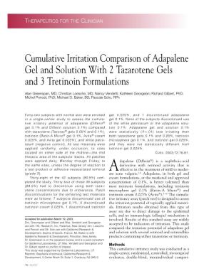 Cumulative Irritation Comparison of Adapalene Gel and Solution with 2 Tazarotene Gels and 3 Tretinoin Formulations