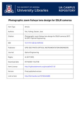 Photographic Zoom Fisheye Lens Design for DSLR Cameras