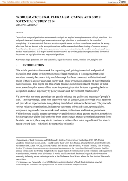 Problematic Legal Pluralism: Causes and Some Potential ‘Cures’ 2014 Shaun Larcom1