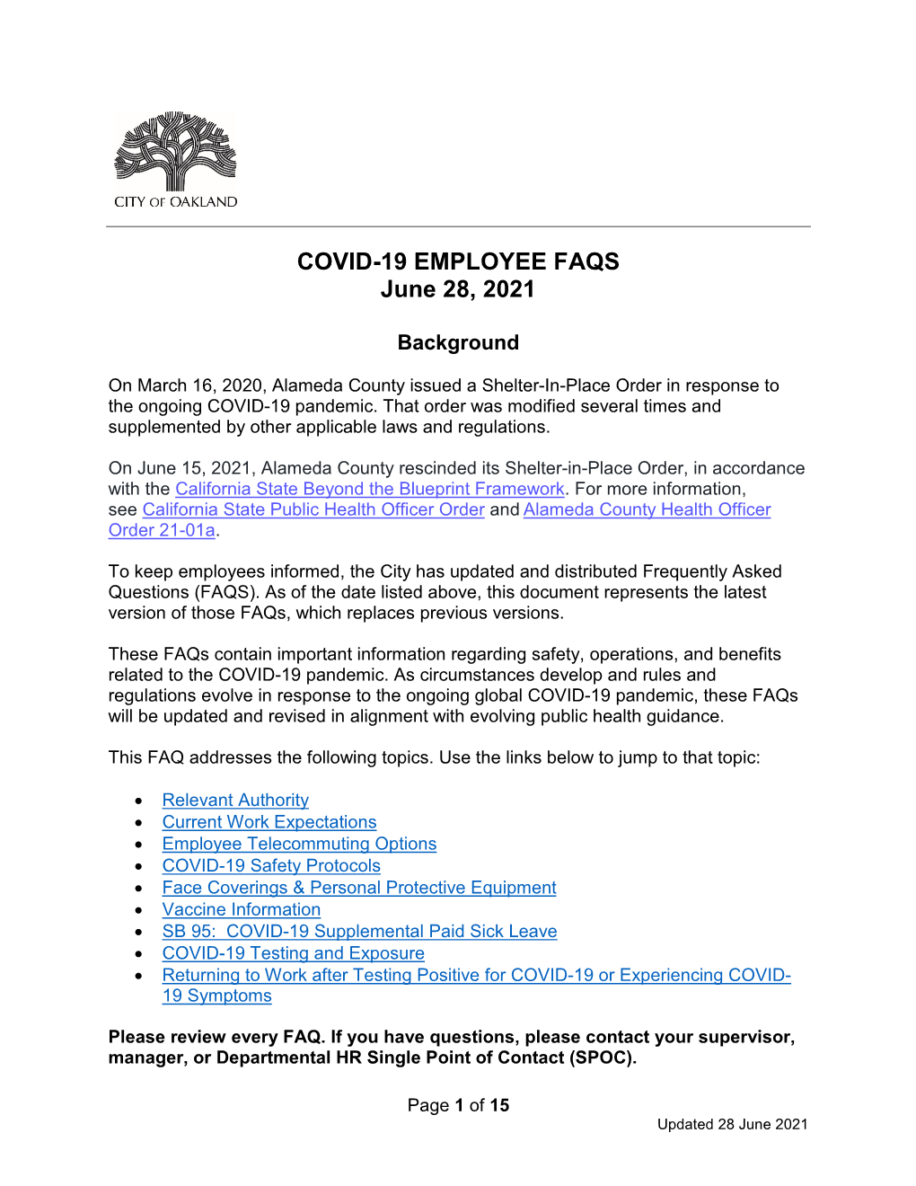 COVID-19 EMPLOYEE FAQS June 28, 2021