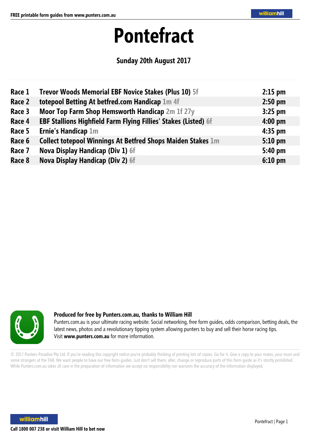 Pontefract Printable Form Guide