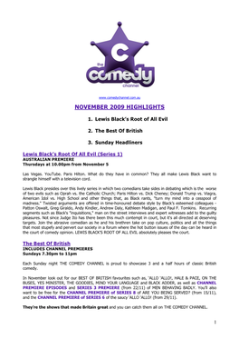 November 2009 Comedy Channel Highlights