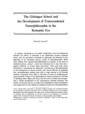 The Gottingen School and the Development of Transcendental Naturphilosophie in the Romantic Era 'F