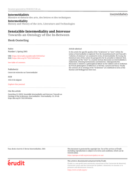 Ble Intermediality and Interesse: Towards an Ontology of the In-Between