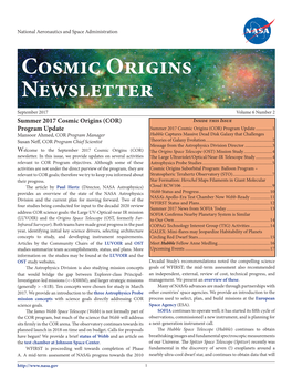 Cosmic Origins Newsletter, September 2017, Vol. 6, No. 2