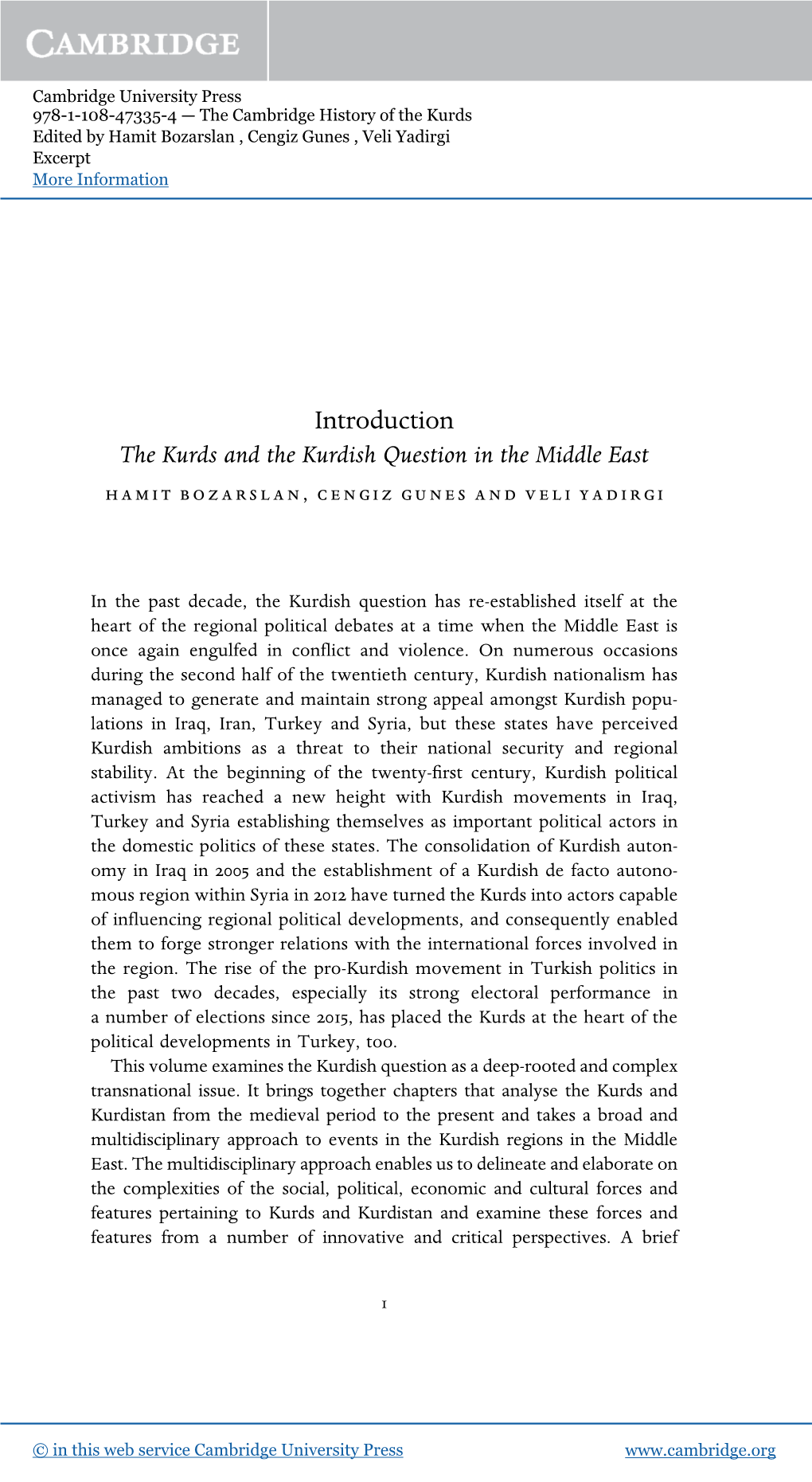 Introduction the Kurds and the Kurdish Question in the Middle East Hamit Bozarslan, Cengiz Gunes and Veli Yadirgi