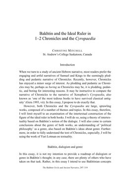 The Bakhtin Circle and Ancient Narrative, 297–319 298 CHRISTINE MITCHELL in Reading Both the Cyropaedia and 1–2 Chronicles
