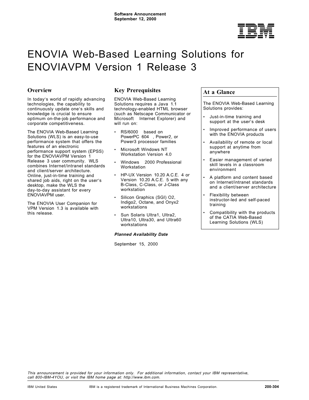 ENOVIA Web-Based Learning Solutions for ENOVIAVPM Version 1 Release 3