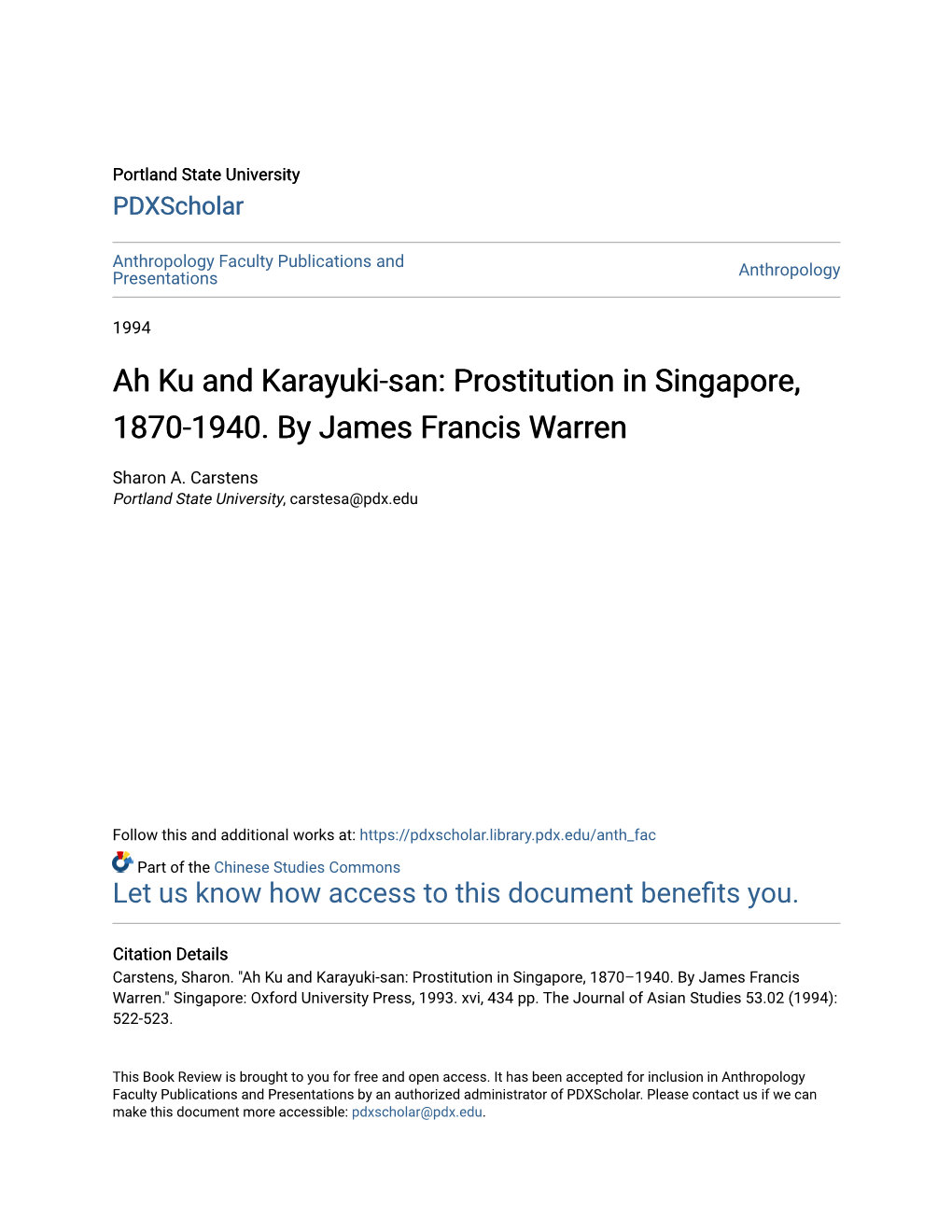 Ah Ku and Karayuki-San: Prostitution in Singapore, 1870-1940. by James Francis Warren