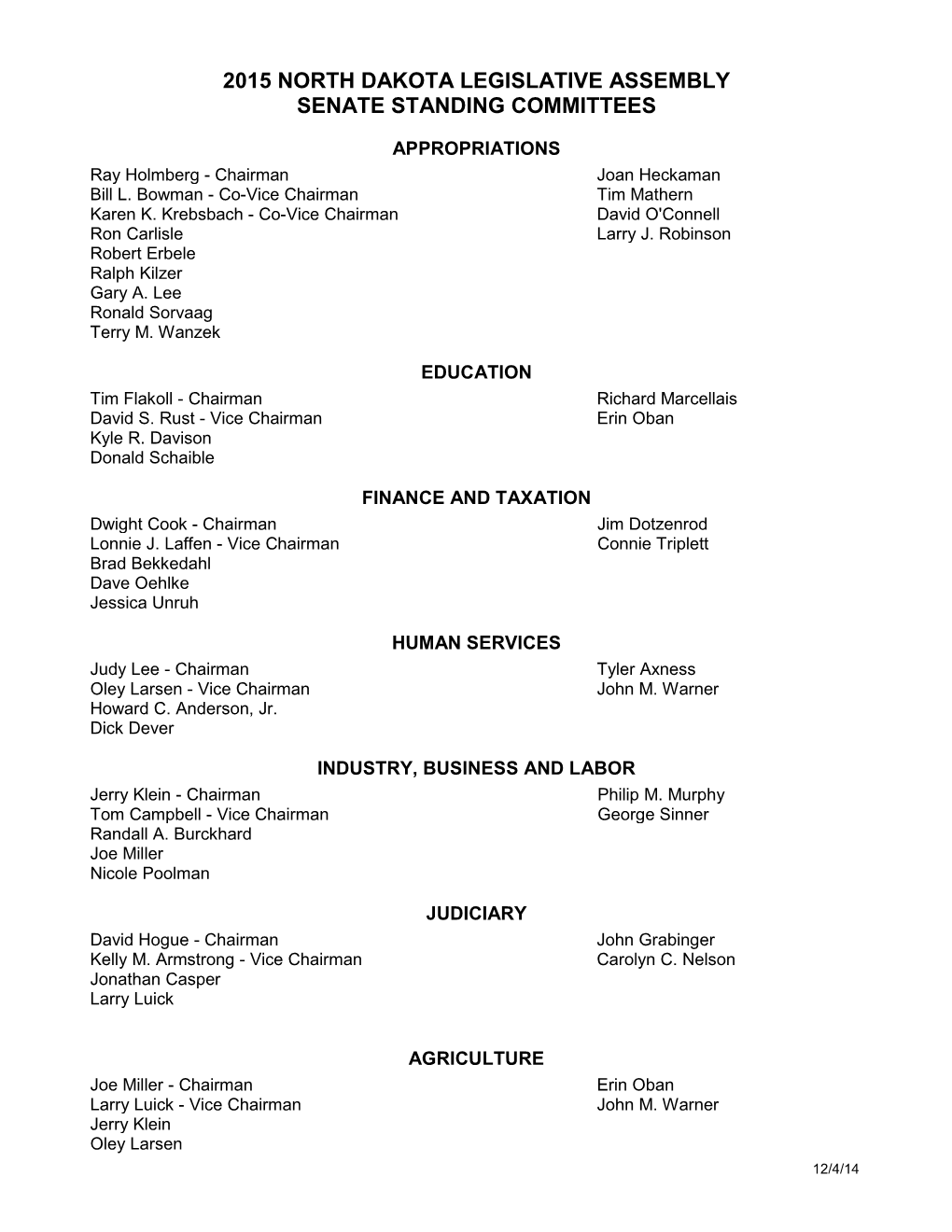 Senate Standing Committees